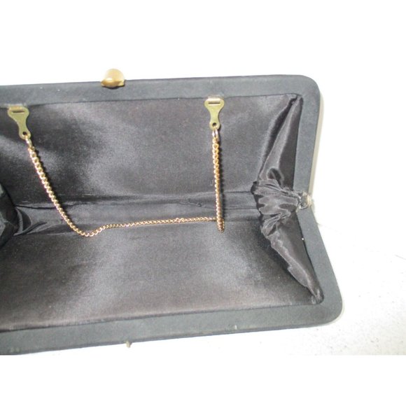 *Vintage RETRO Black Envelope Clutch Pour de Soie Evening Wristlet w Strap - Picture 3 of 6